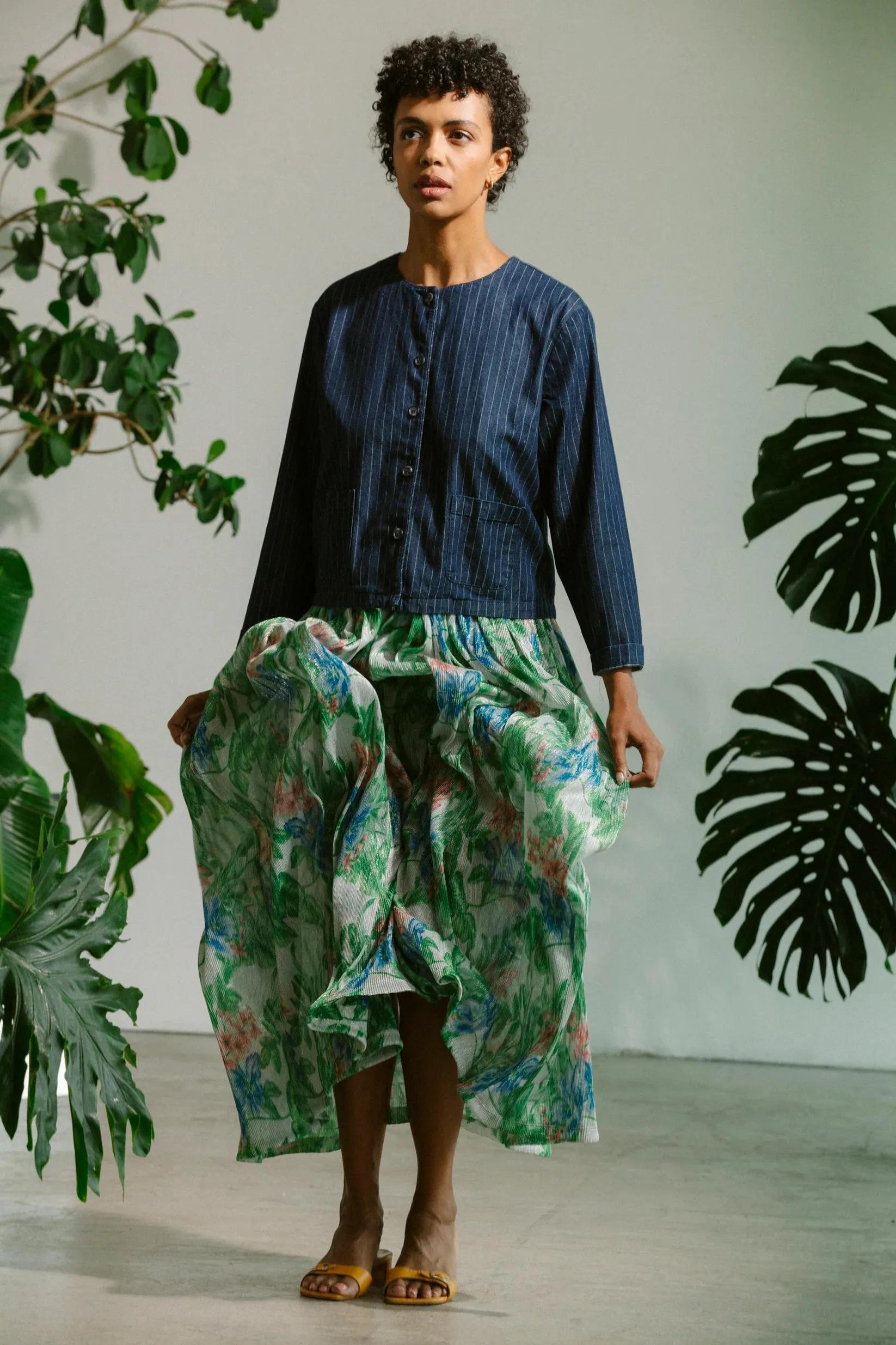 Basketball Dress - Metalic Floral Pleat