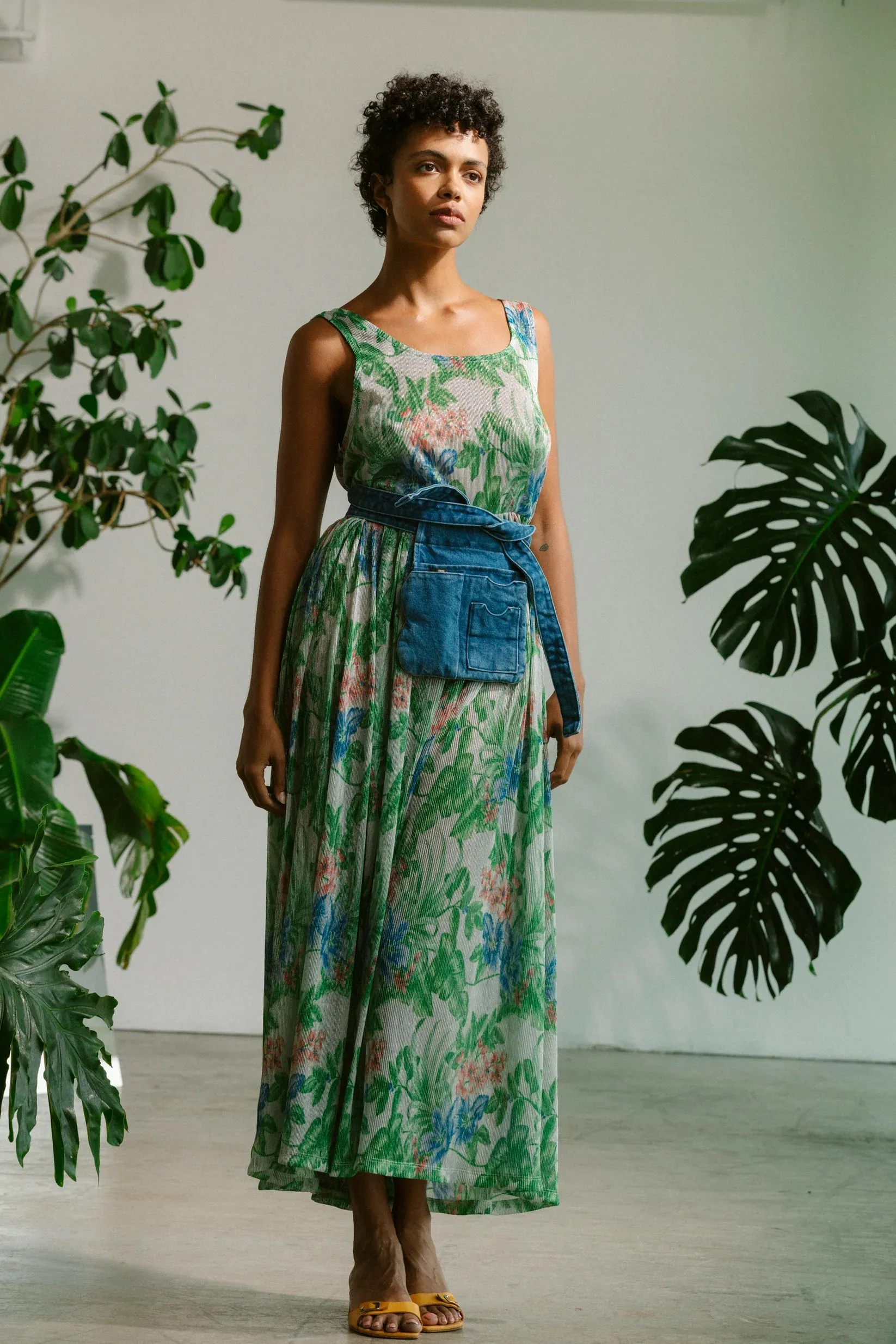 Basketball Dress - Metalic Floral Pleat