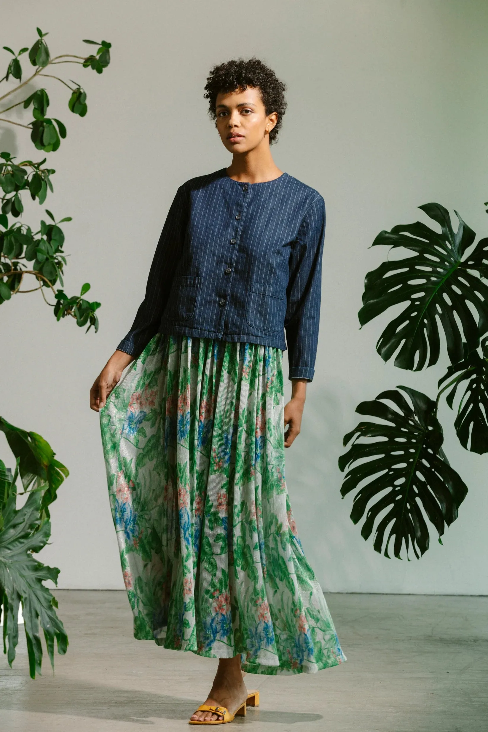 Basketball Dress - Metalic Floral Pleat