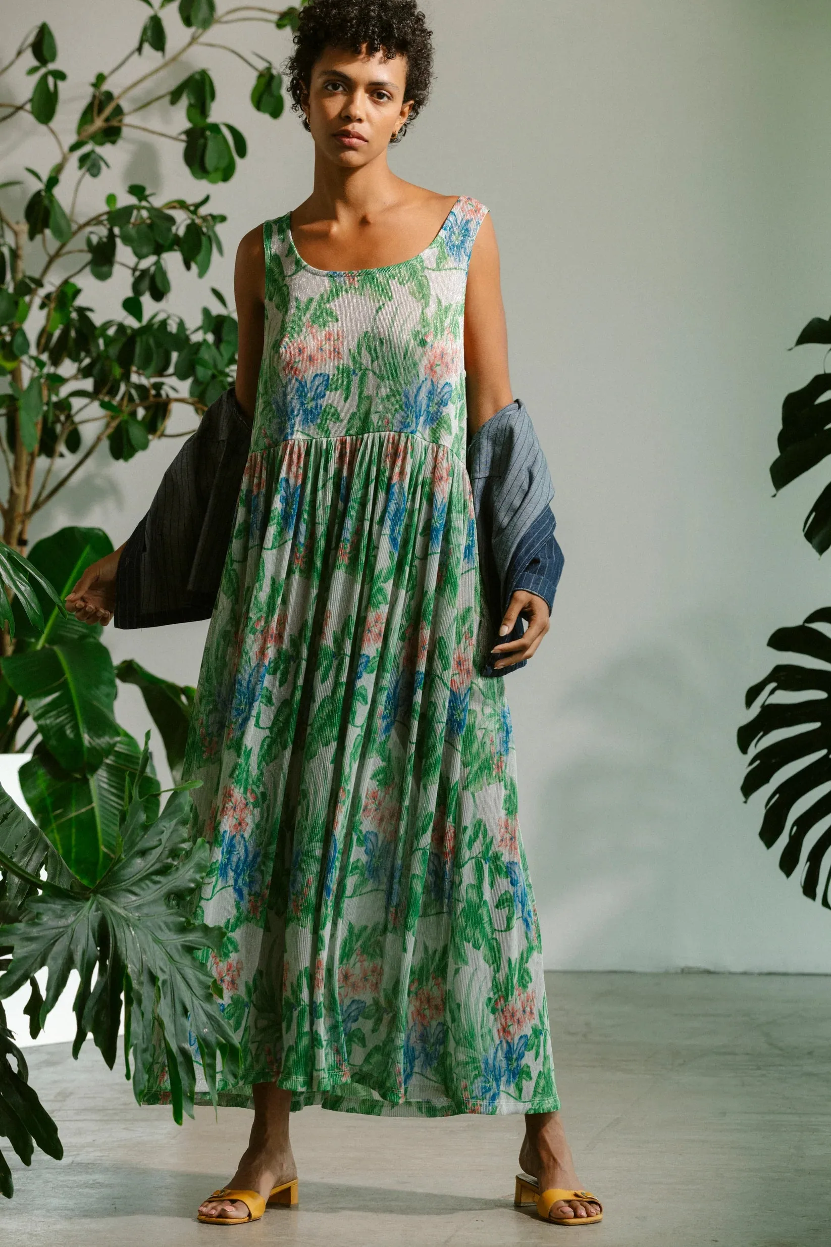 Basketball Dress - Metalic Floral Pleat