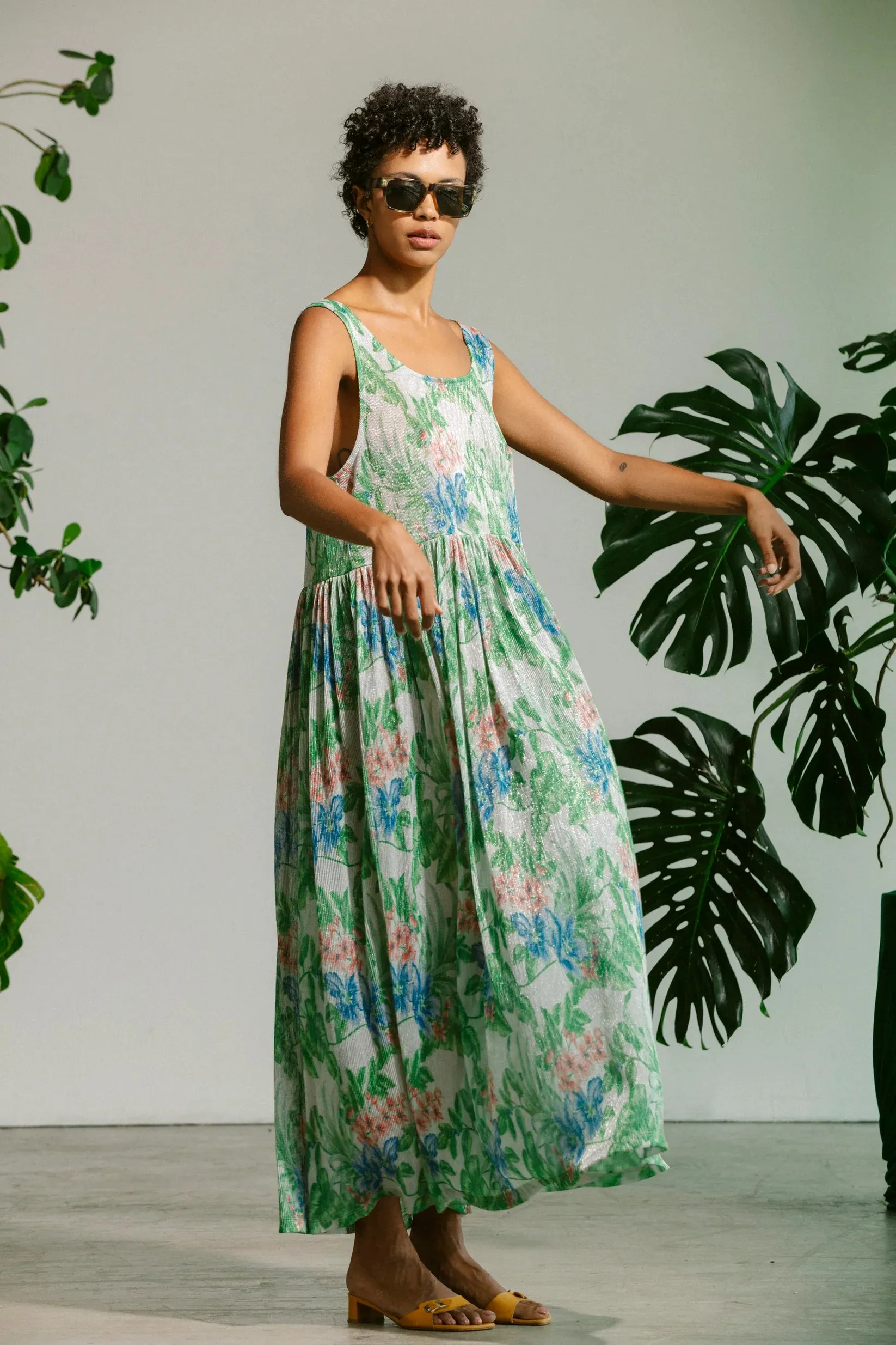 Basketball Dress - Metalic Floral Pleat