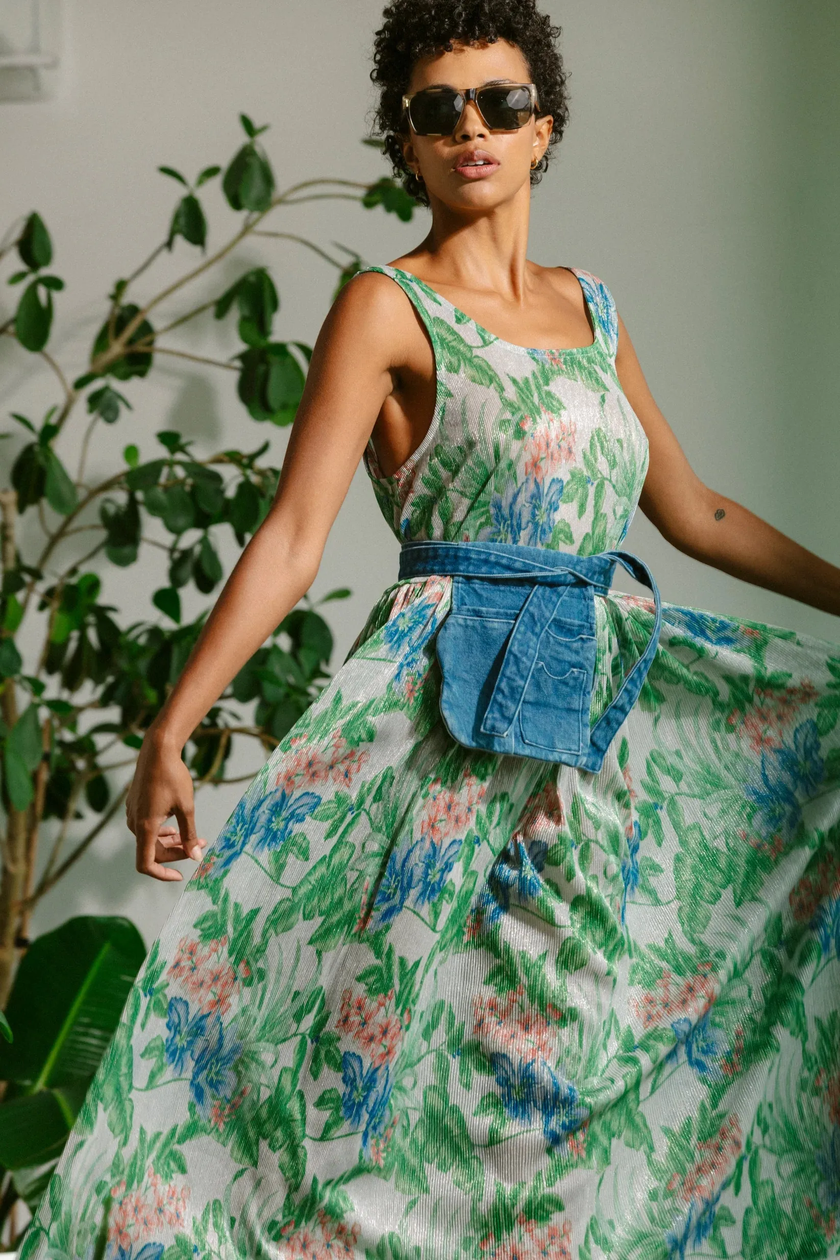 Basketball Dress - Metalic Floral Pleat