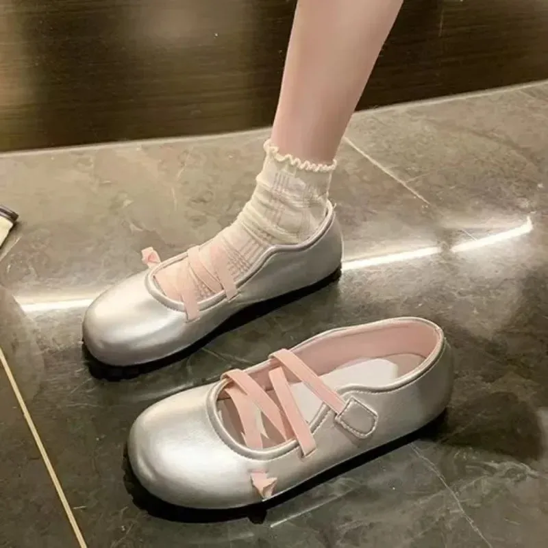binfenxie  -  New Cow Pattern Round Toe Ballet Flats Woman Brand Design Slip-on Shallow Loafers Ladies Soft Cross Elastic Band Ballerina Shoes