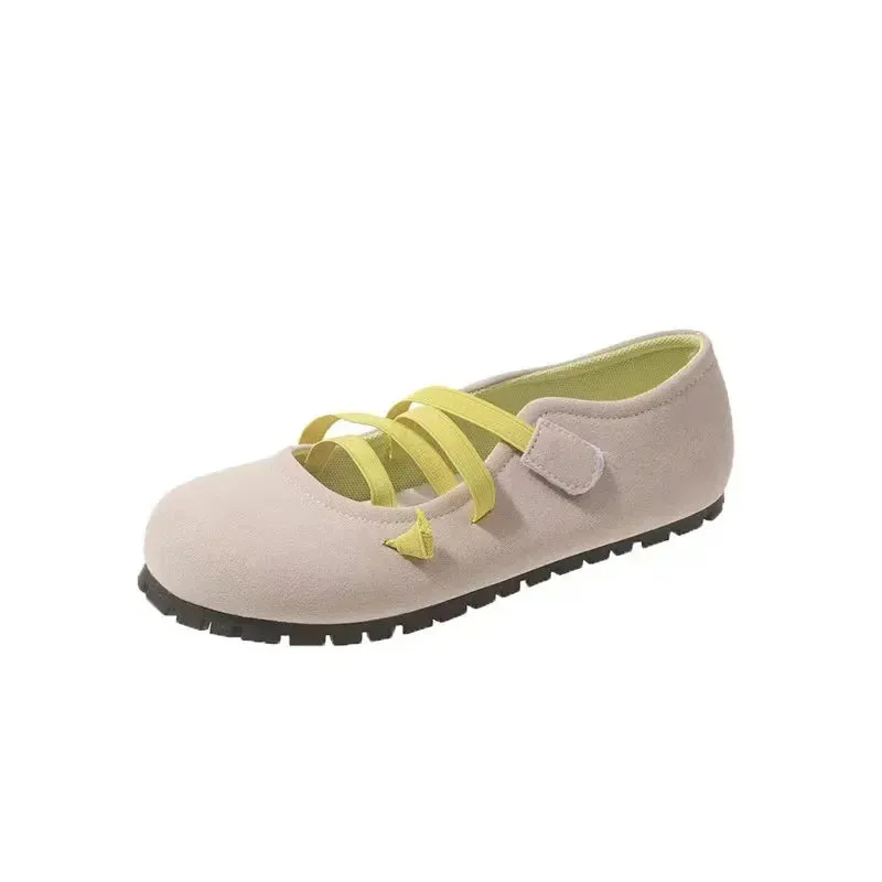 binfenxie  -  New Cow Pattern Round Toe Ballet Flats Woman Brand Design Slip-on Shallow Loafers Ladies Soft Cross Elastic Band Ballerina Shoes
