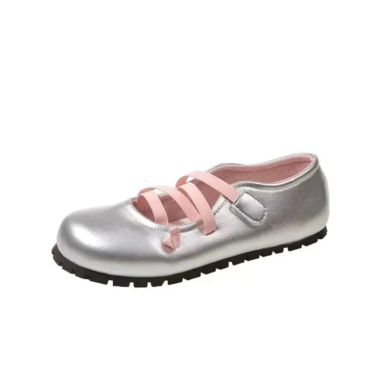 binfenxie  -  New Cow Pattern Round Toe Ballet Flats Woman Brand Design Slip-on Shallow Loafers Ladies Soft Cross Elastic Band Ballerina Shoes