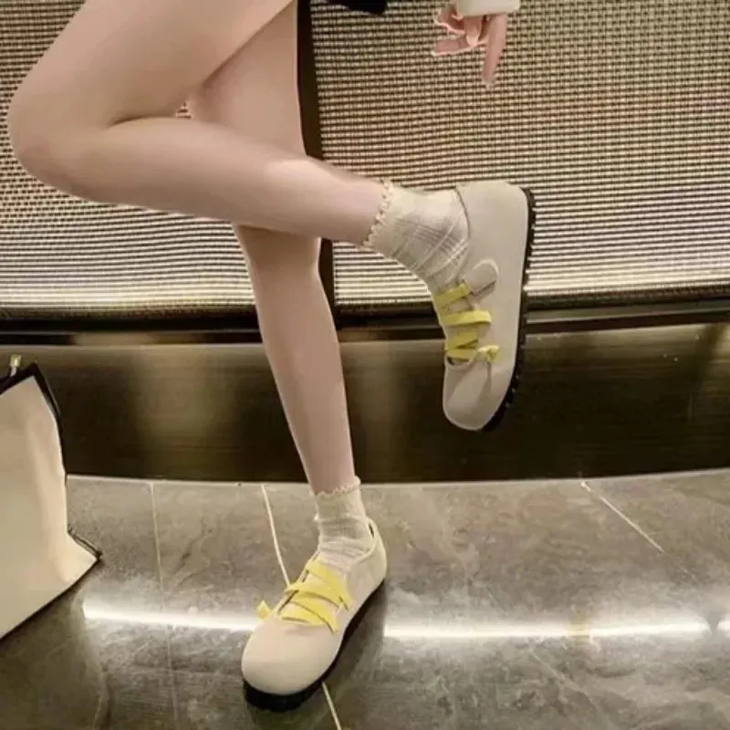 binfenxie  -  New Cow Pattern Round Toe Ballet Flats Woman Brand Design Slip-on Shallow Loafers Ladies Soft Cross Elastic Band Ballerina Shoes
