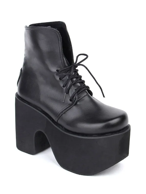 Black Lolita Boots Chunky Heel Platform Lace Up Short Boots