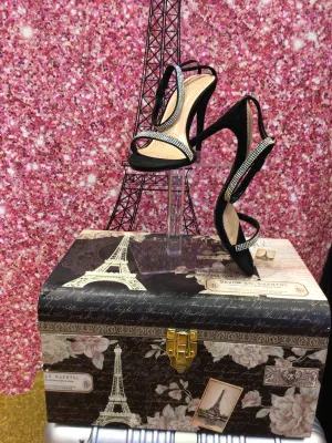 Black multicolored rhinestone heel sandals