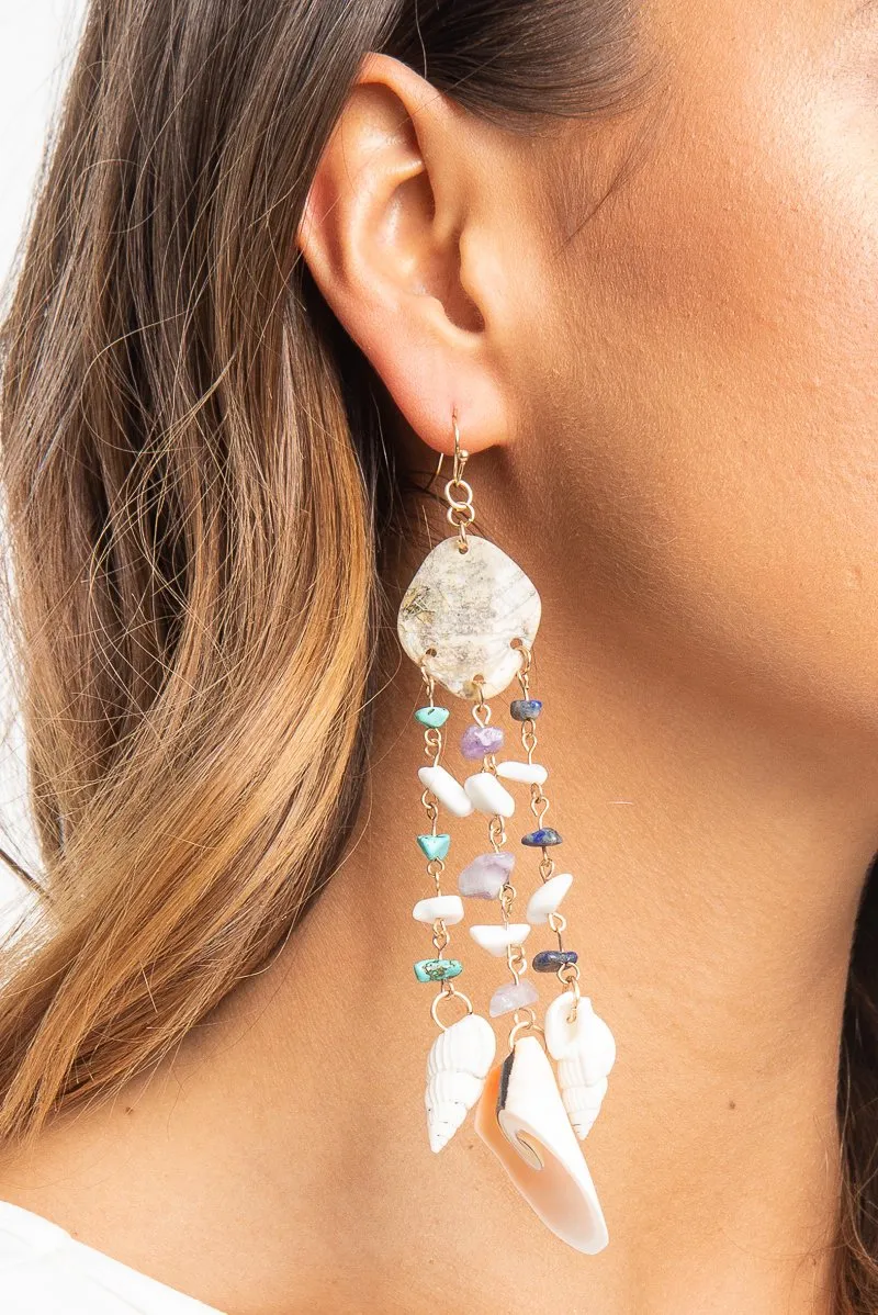 Blue Iridescent Shell Tier Drop Earrings - Aliaa