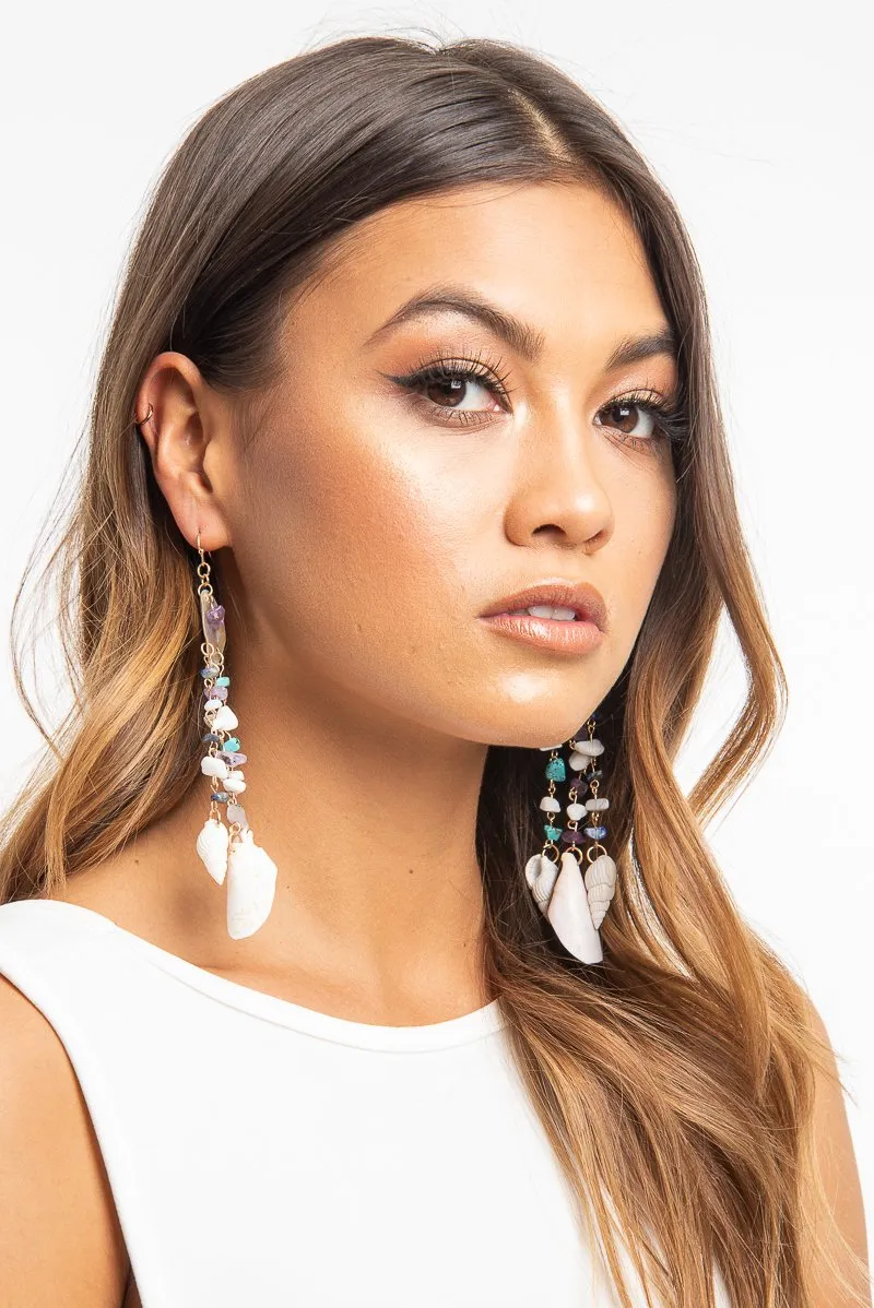 Blue Iridescent Shell Tier Drop Earrings - Aliaa