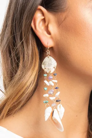 Blue Iridescent Shell Tier Drop Earrings - Aliaa