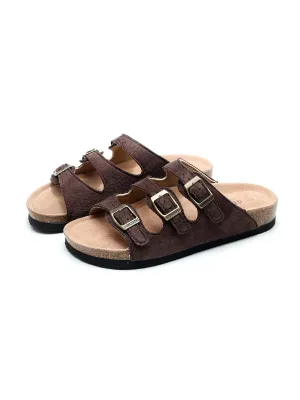 Brown Triple-Buckle Suede Upper Sandal