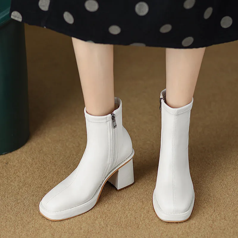 CIsla Square Toe Platform White Boots