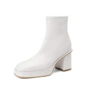 CIsla Square Toe Platform White Boots