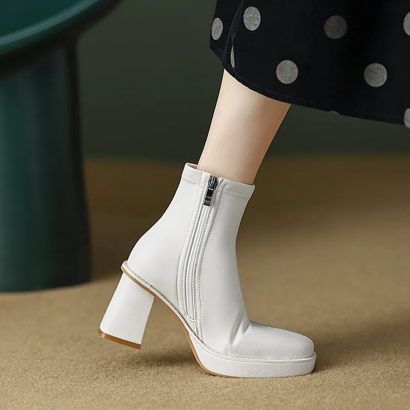 CIsla Square Toe Platform White Boots