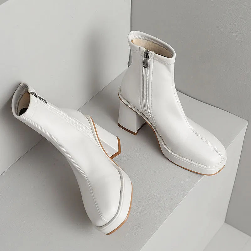 CIsla Square Toe Platform White Boots