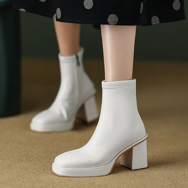CIsla Square Toe Platform White Boots