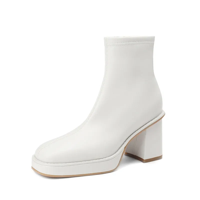 CIsla Square Toe Platform White Boots