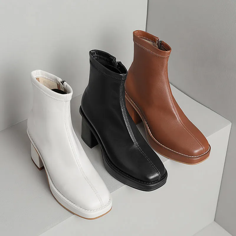 CIsla Square Toe Platform White Boots