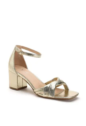 Daisy Mae Gold Low Block Heel Sandals