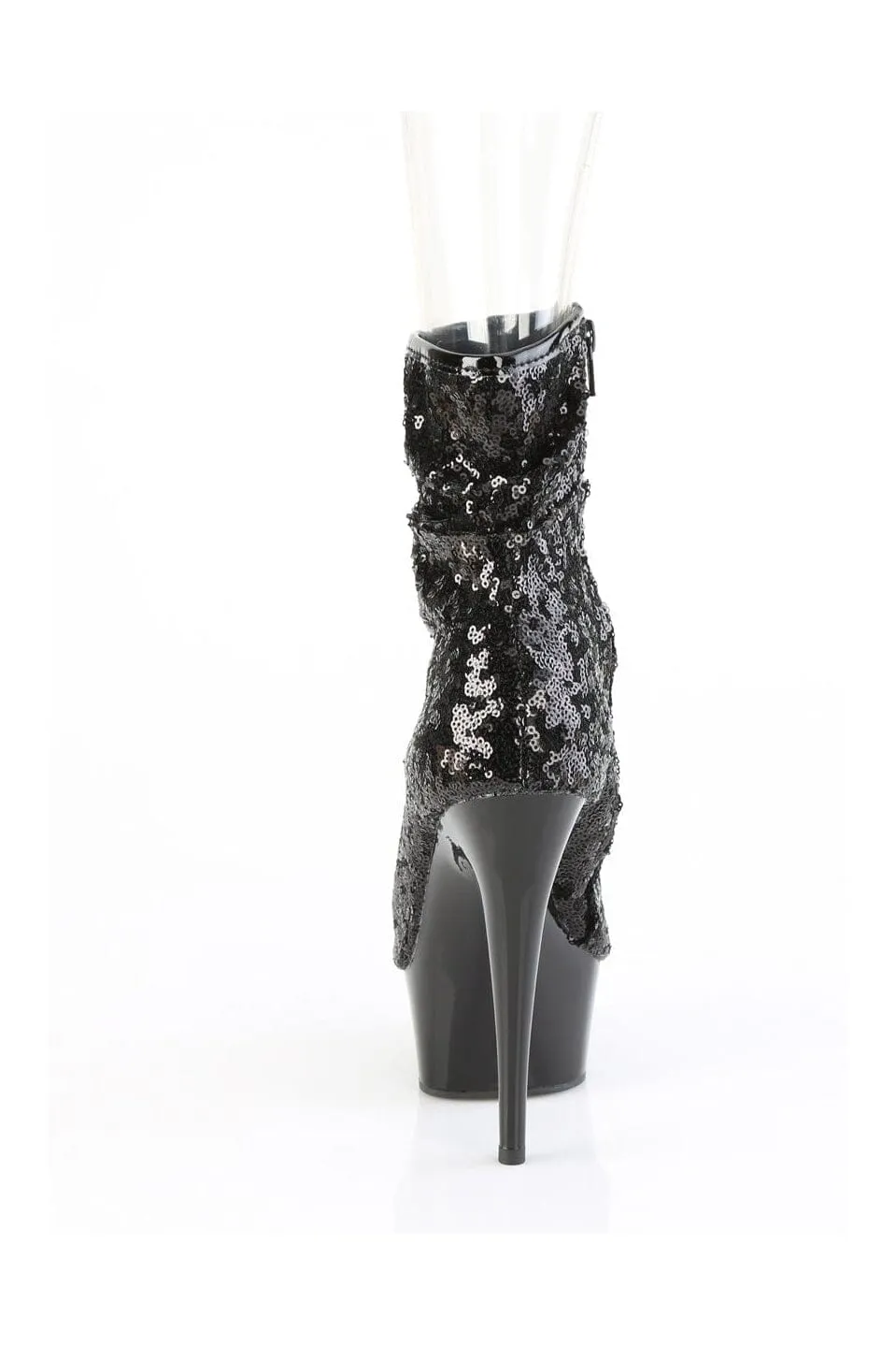 DELIGHT-1008SQ Black Sequins Ankle Boot