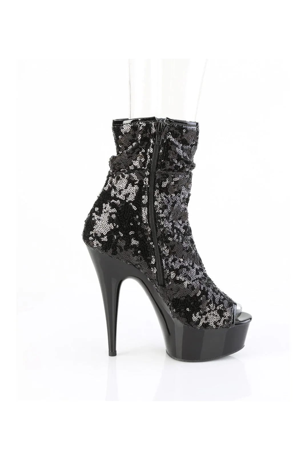 DELIGHT-1008SQ Black Sequins Ankle Boot