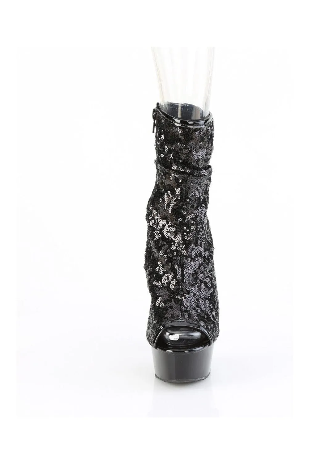 DELIGHT-1008SQ Black Sequins Ankle Boot