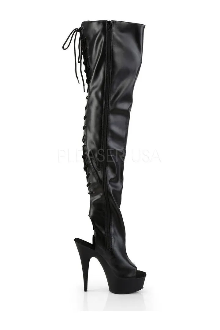 DELIGHT-3017 Platform Boot  | Black Faux Leather