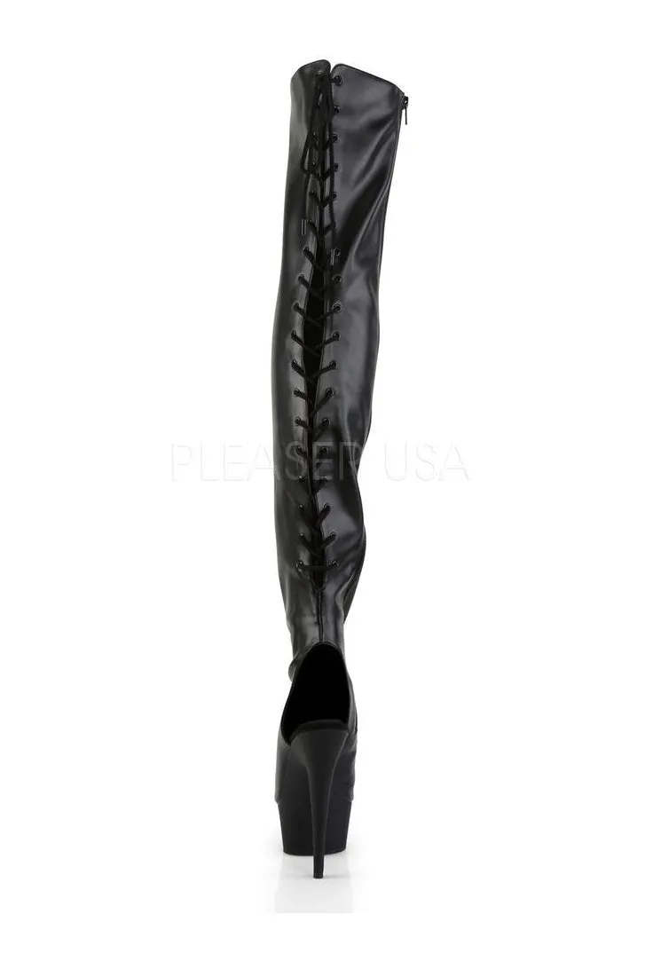 DELIGHT-3017 Platform Boot  | Black Faux Leather