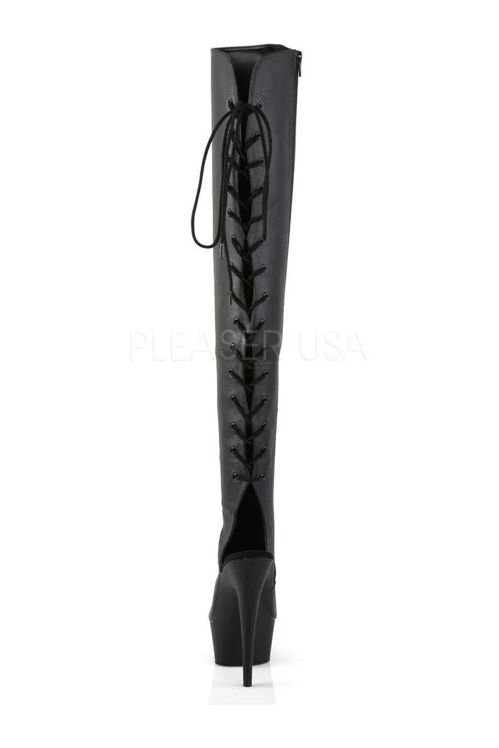 DELIGHT-3019 Platform Boot  | Black Faux Leather