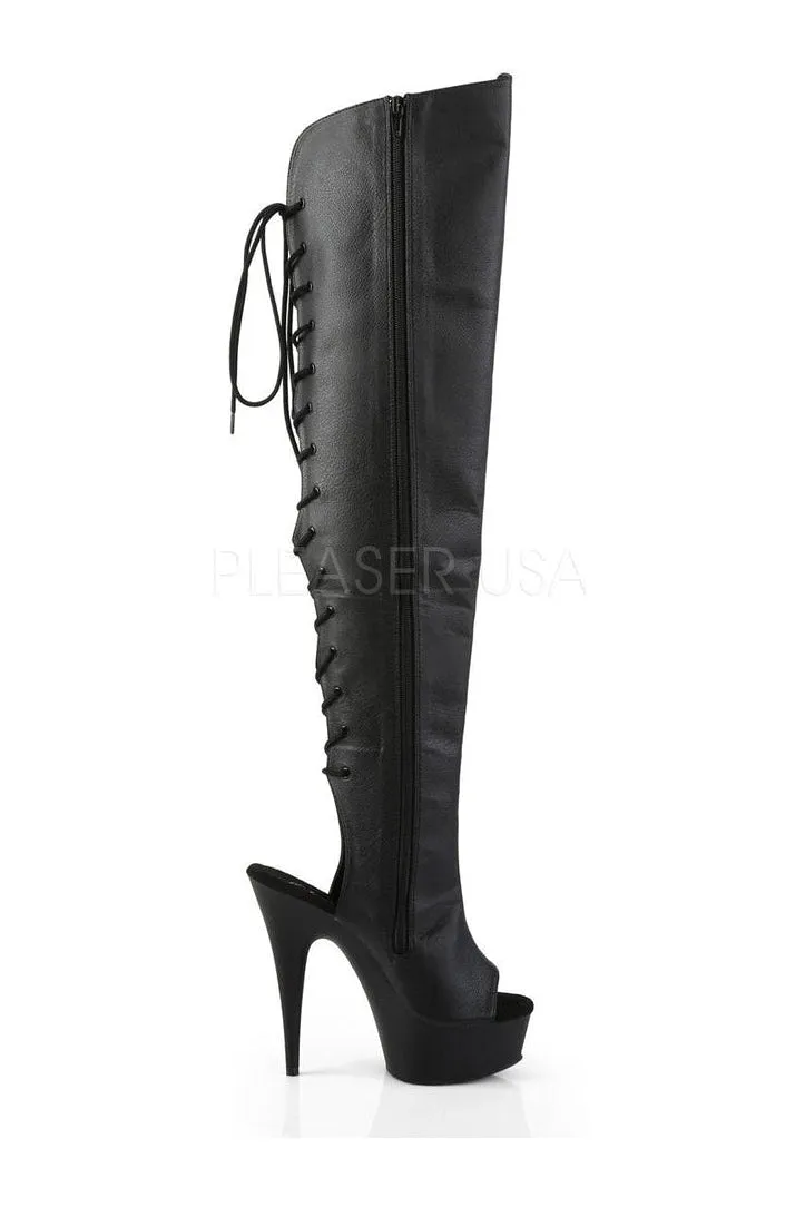 DELIGHT-3019 Platform Boot  | Black Faux Leather
