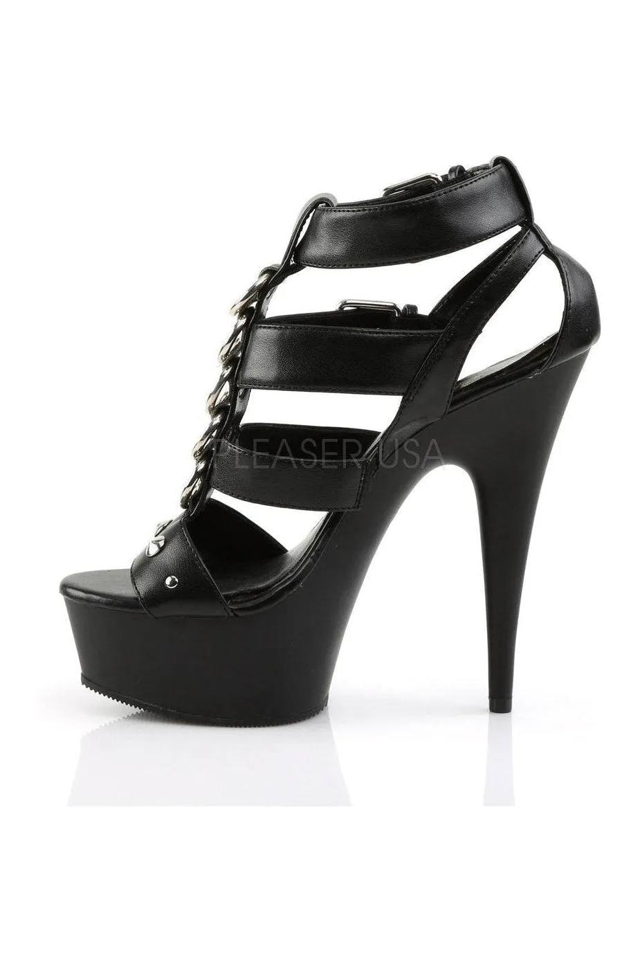 DELIGHT-658 Platform Sandal  | Black Faux Leather