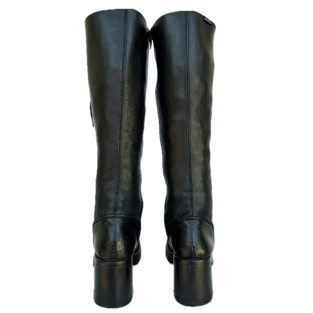 DESTROY Platform Lace Up Zip Vintage Y2K Tall Black Leather Boots