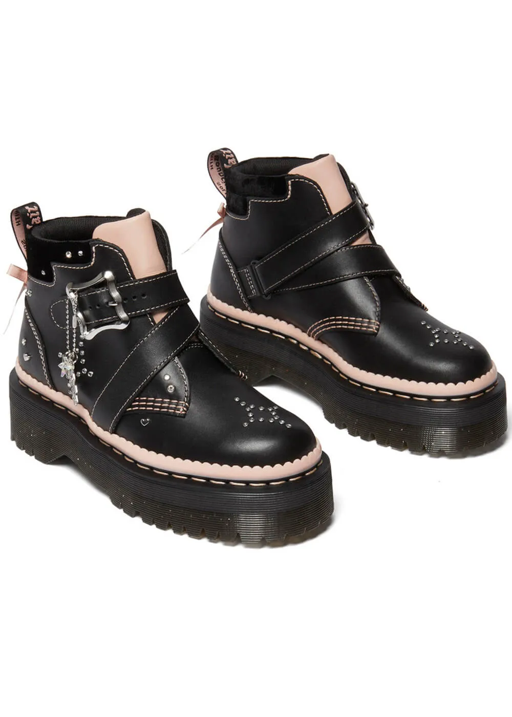 Dr. Martens Caitie Leather Platform Boots Black Pink