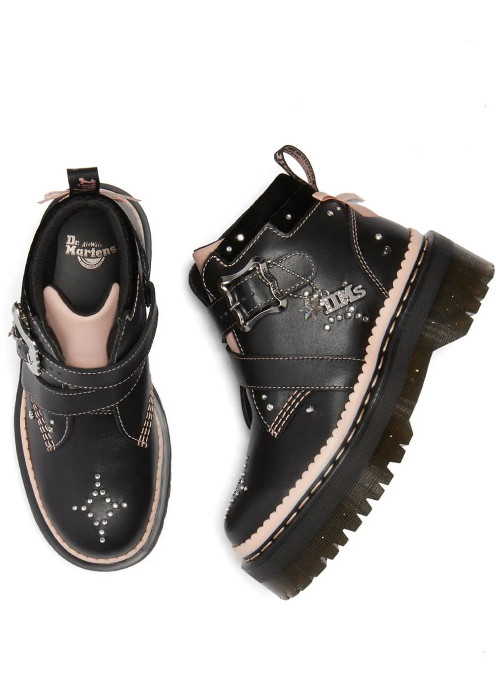 Dr. Martens Caitie Leather Platform Boots Black Pink