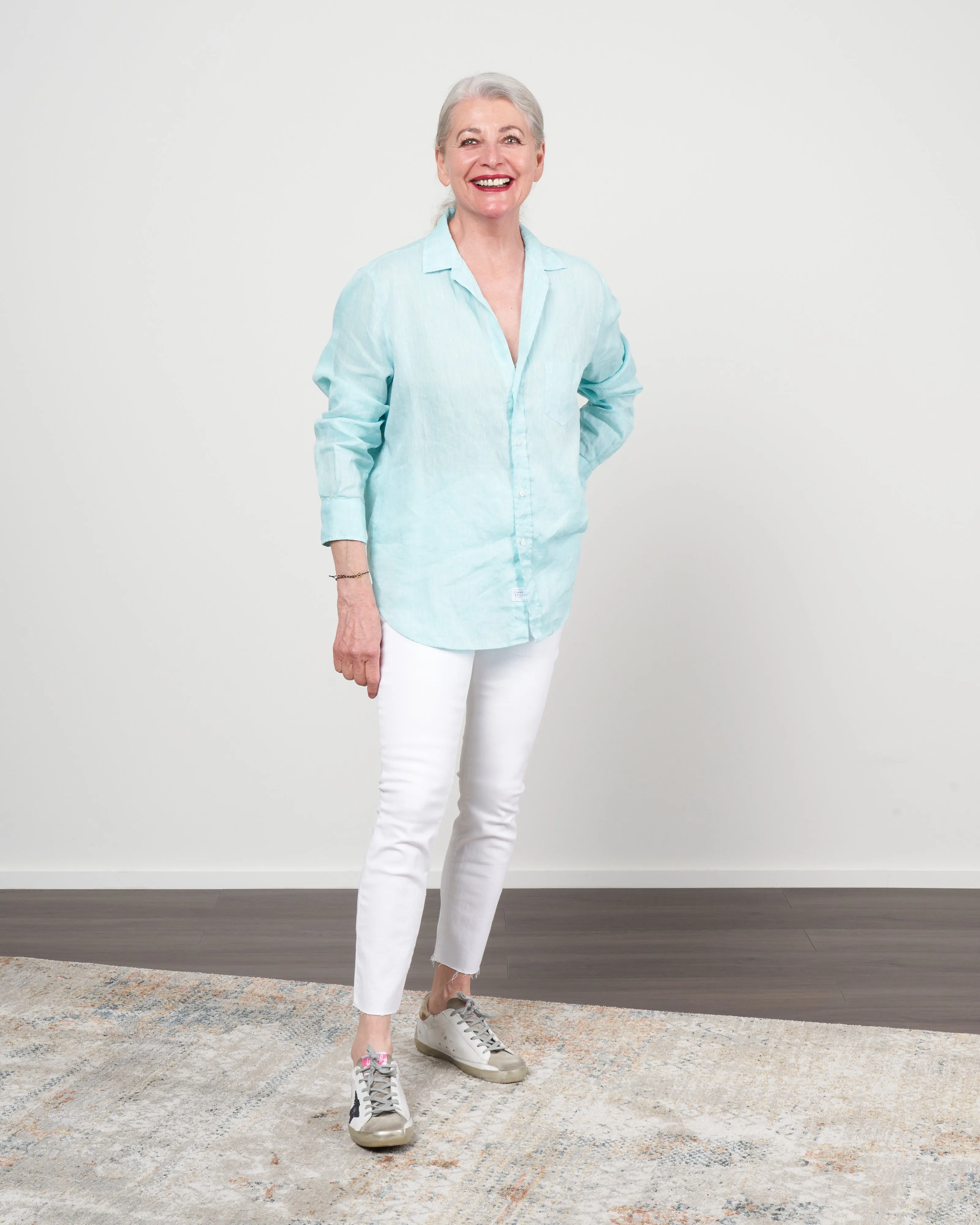 eileen woven button up - seal sea foam