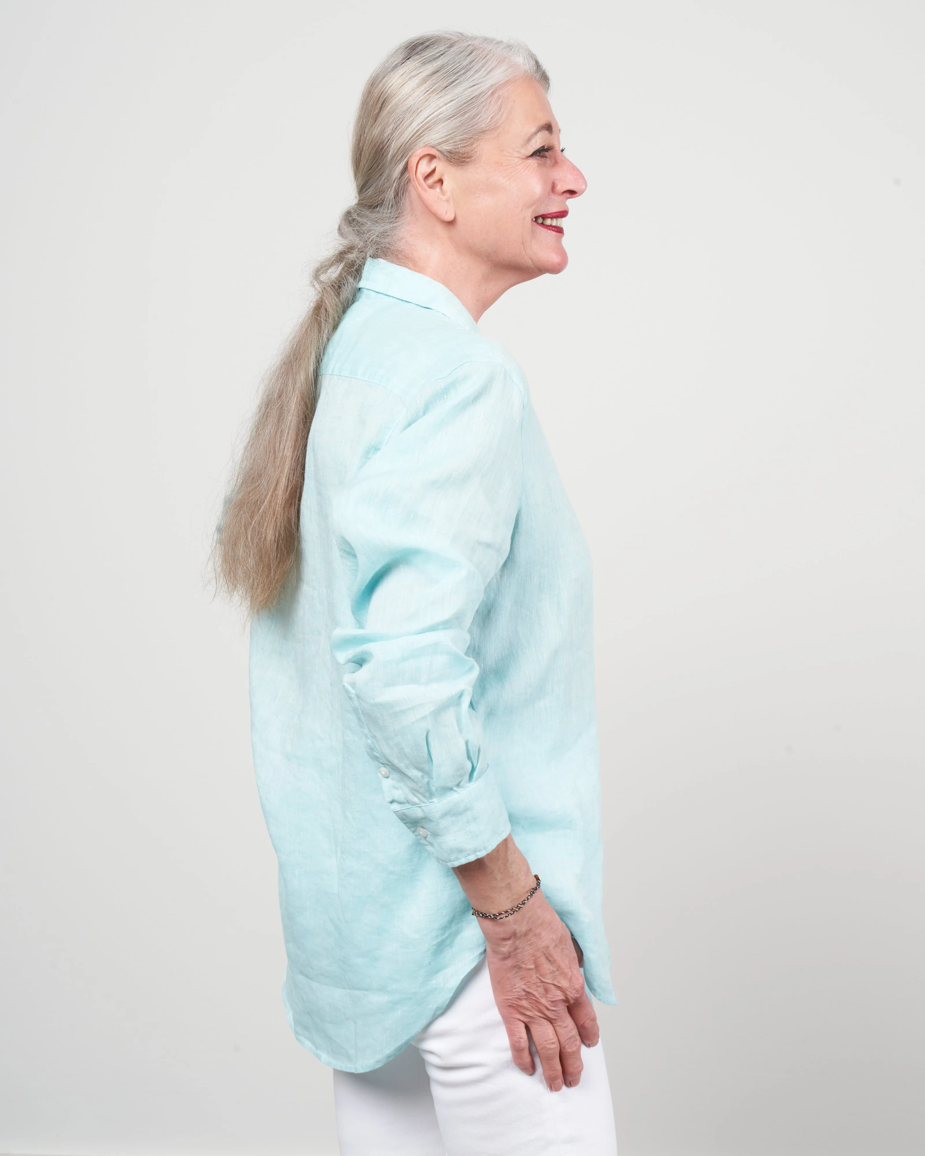 eileen woven button up - seal sea foam