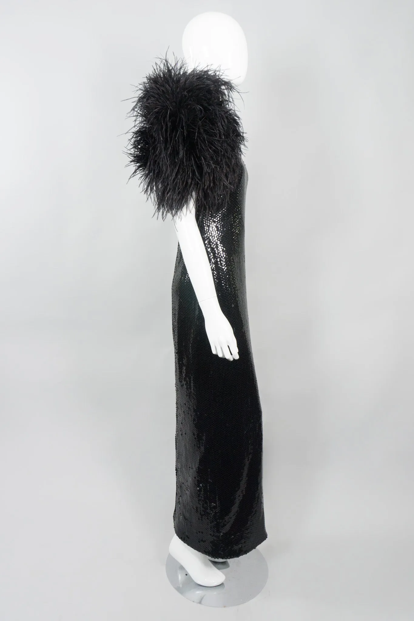 Feather One-Shoulder Sequin Gown