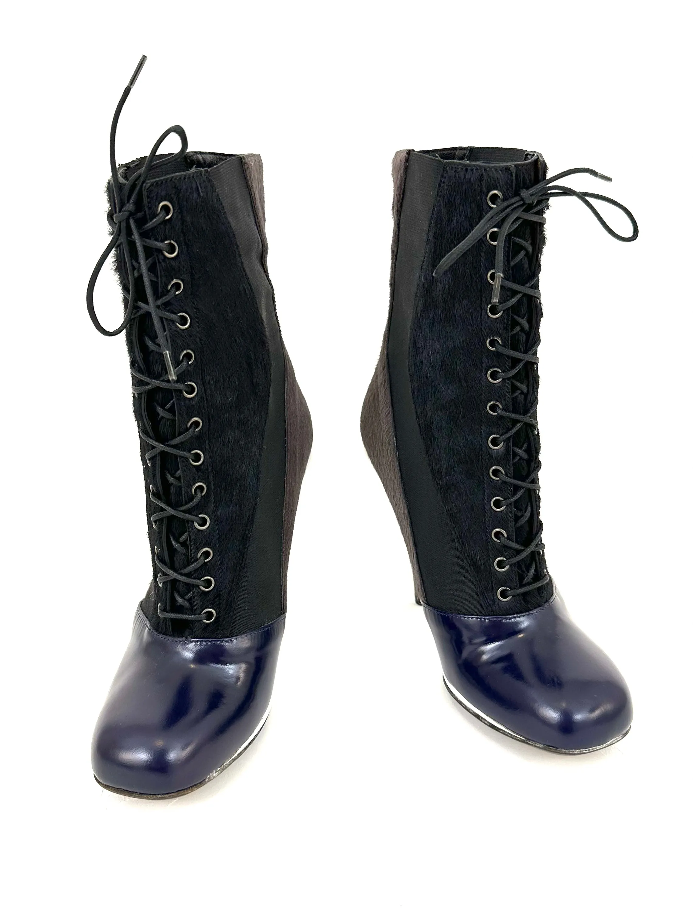 Fendi Tronchetto Ponyhair Lace-Up Boots
