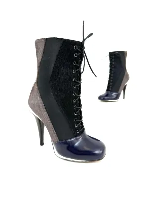 Fendi Tronchetto Ponyhair Lace-Up Boots