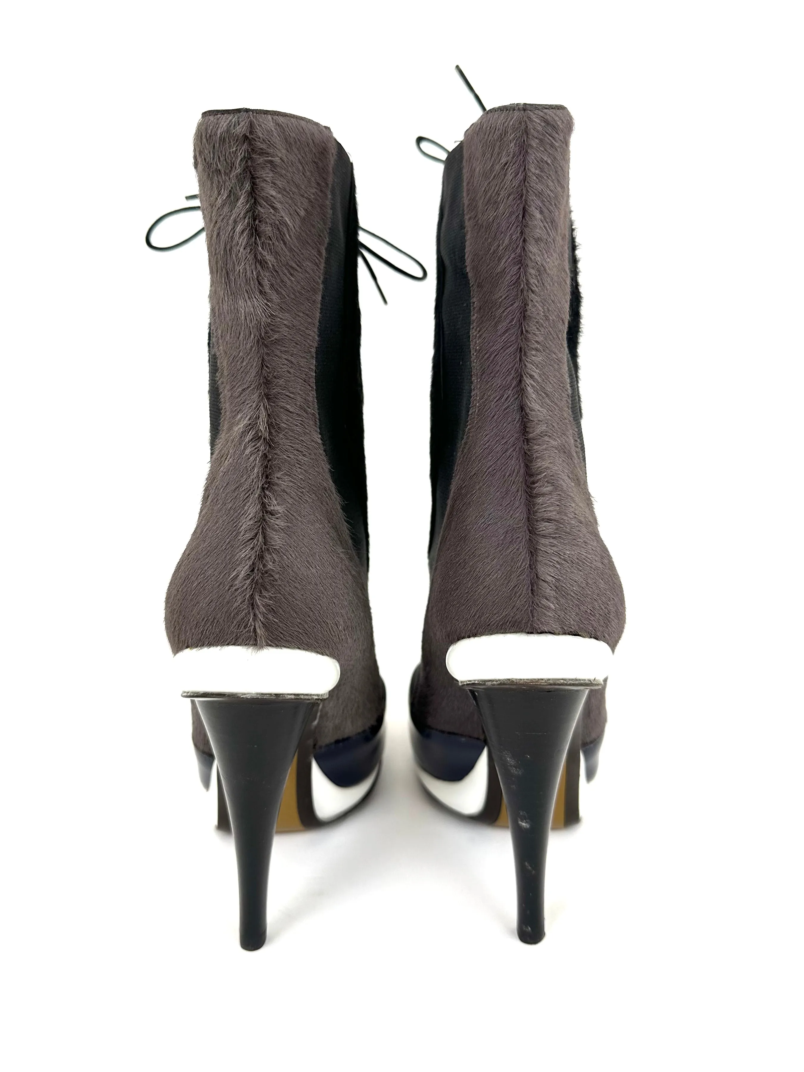 Fendi Tronchetto Ponyhair Lace-Up Boots