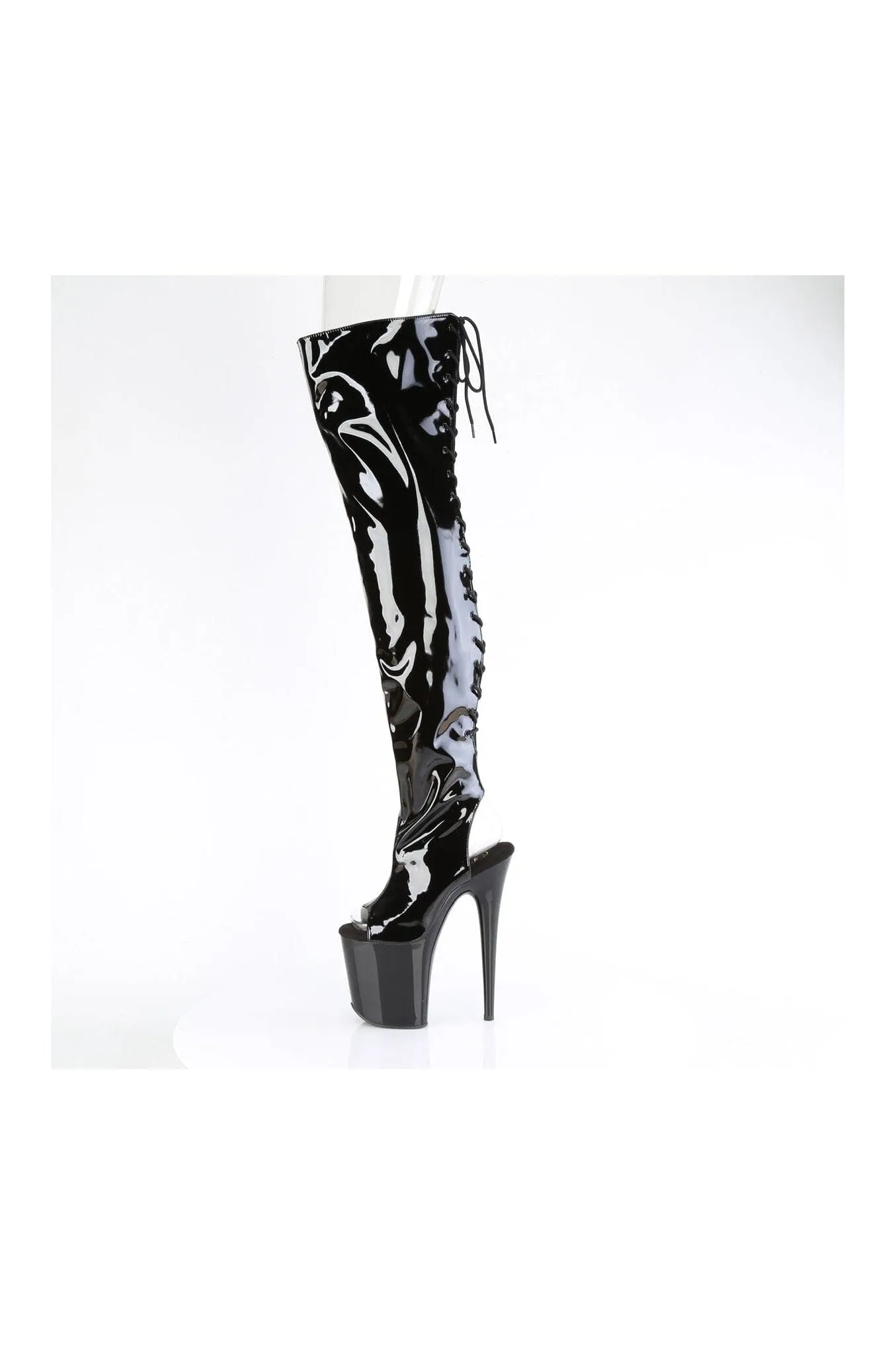 FLAMINGO-3017 Black Patent Thigh Boot