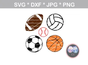 Football, Basketball, Baseball, Volleyball, Soccerball, sports balls, digital download, SVG, DXF, cut file, personal, commercial, use with Silhouette Cameo, Cricut and Die Cutting Machines