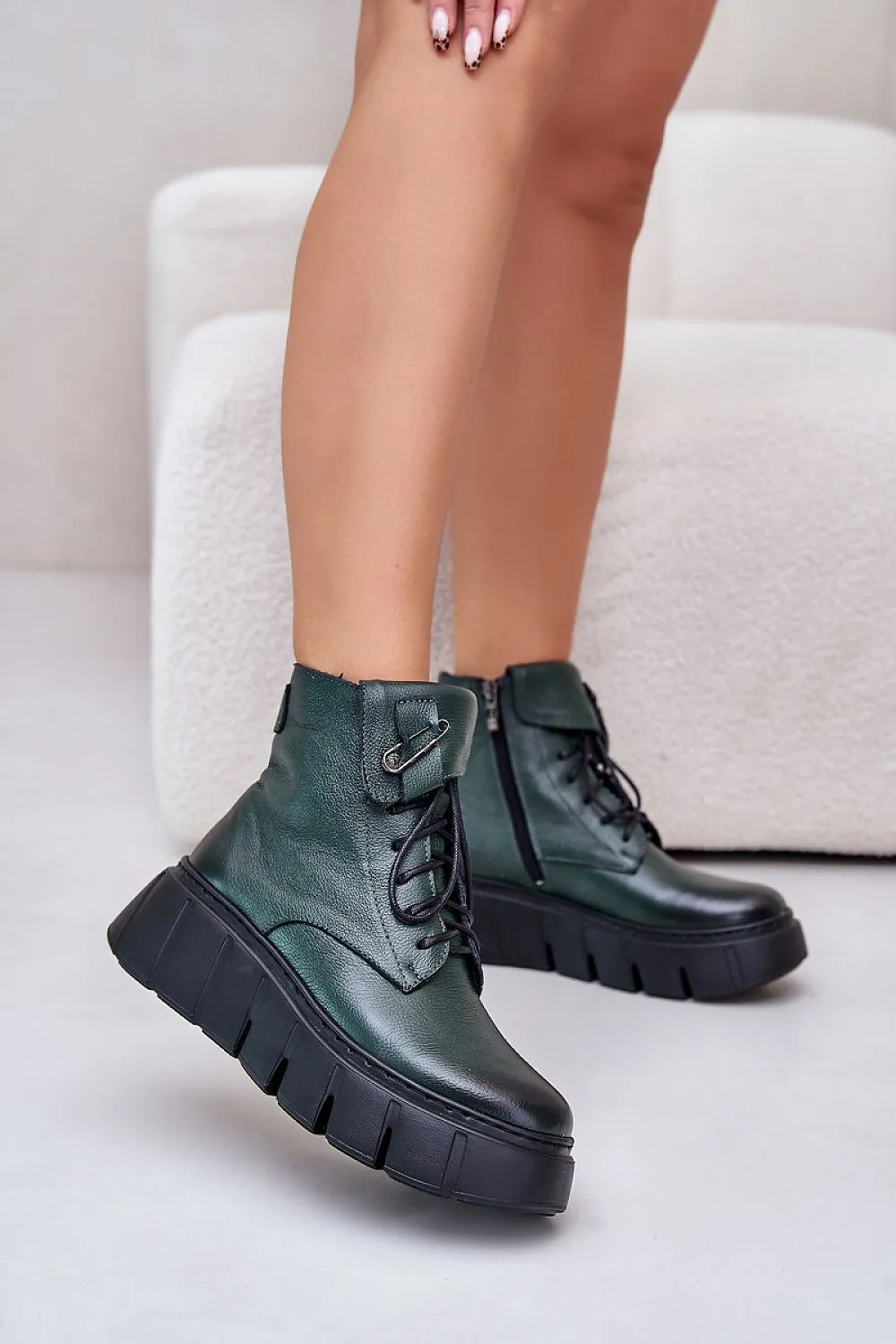 Genuine leather platform boots