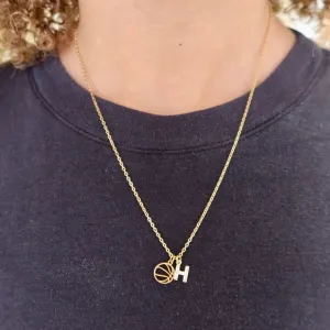 Gold Minimal Basketball Charm & Initial Necklace
