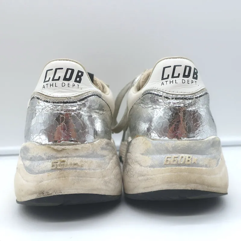Golden Goose Running Sole Sneakers Silver Leather & White Fabric Size 38