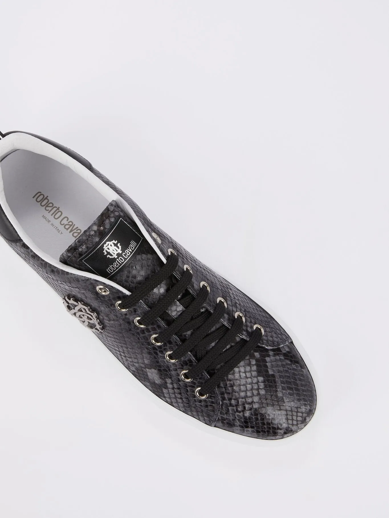 Grey Snake Print Leather Sneakers