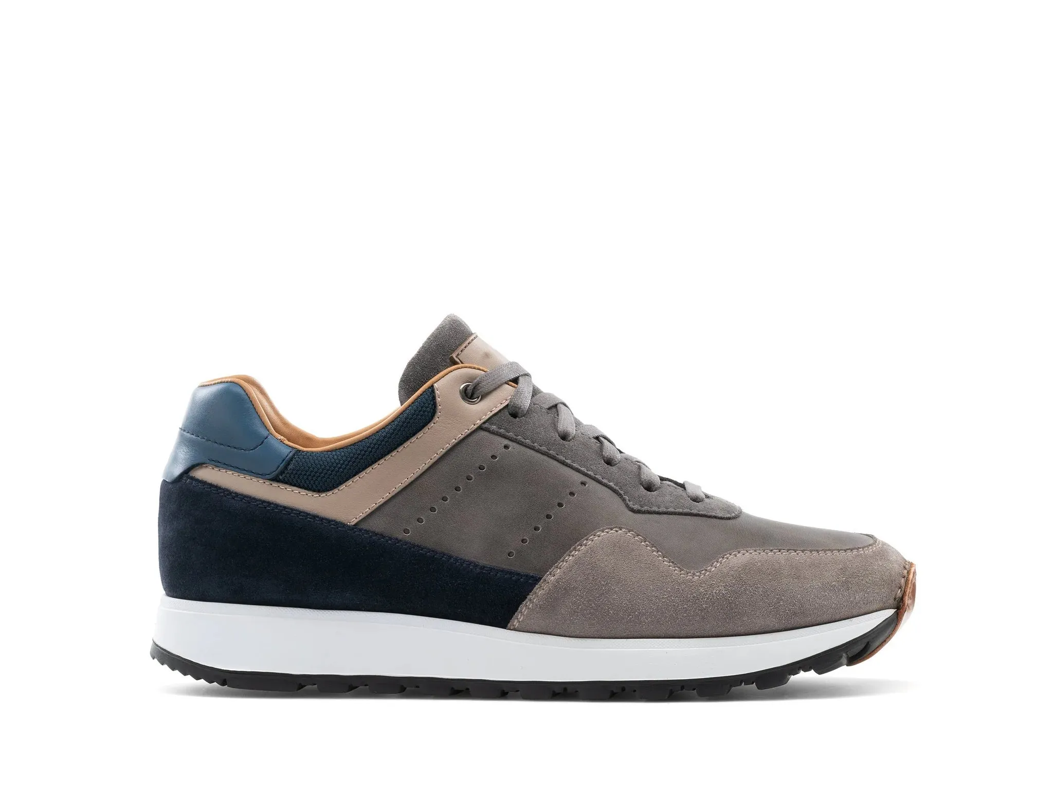 Grey Suede and Navy Leather Tavua Lace Up Running Sneaker Shoes - Sneaker Shoes