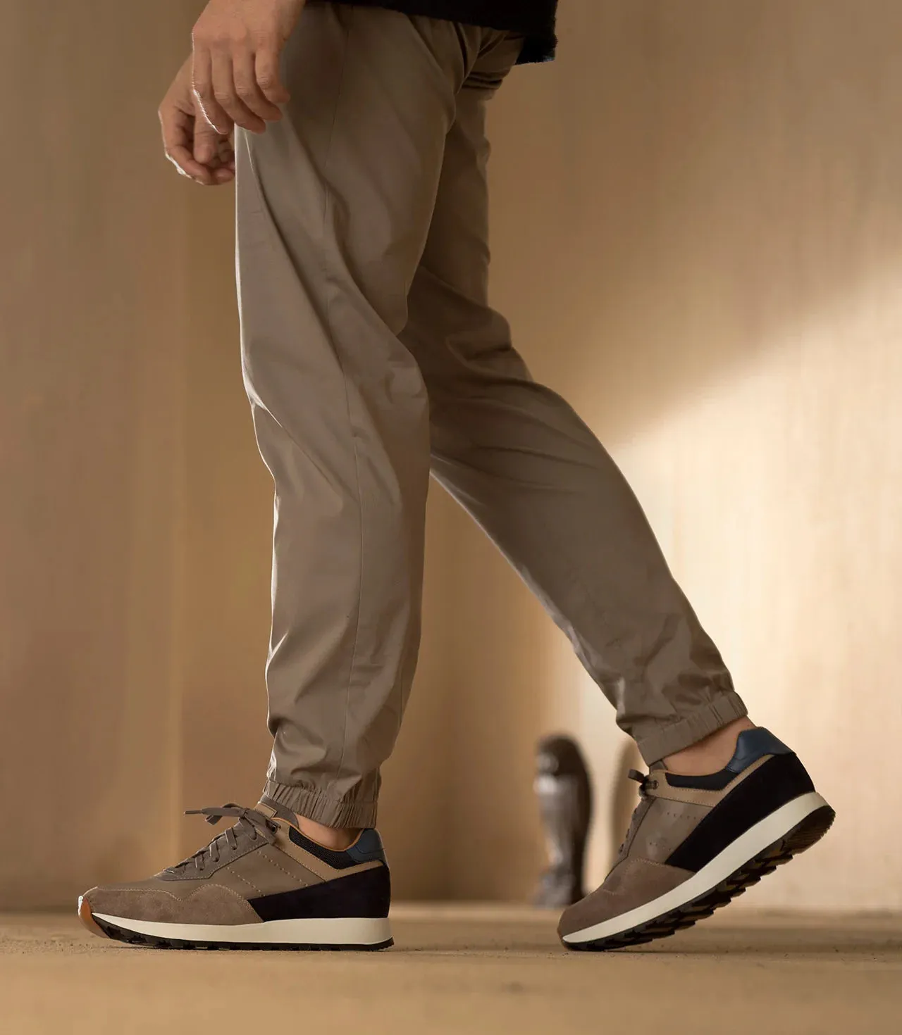 Grey Suede and Navy Leather Tavua Lace Up Running Sneaker Shoes - Sneaker Shoes