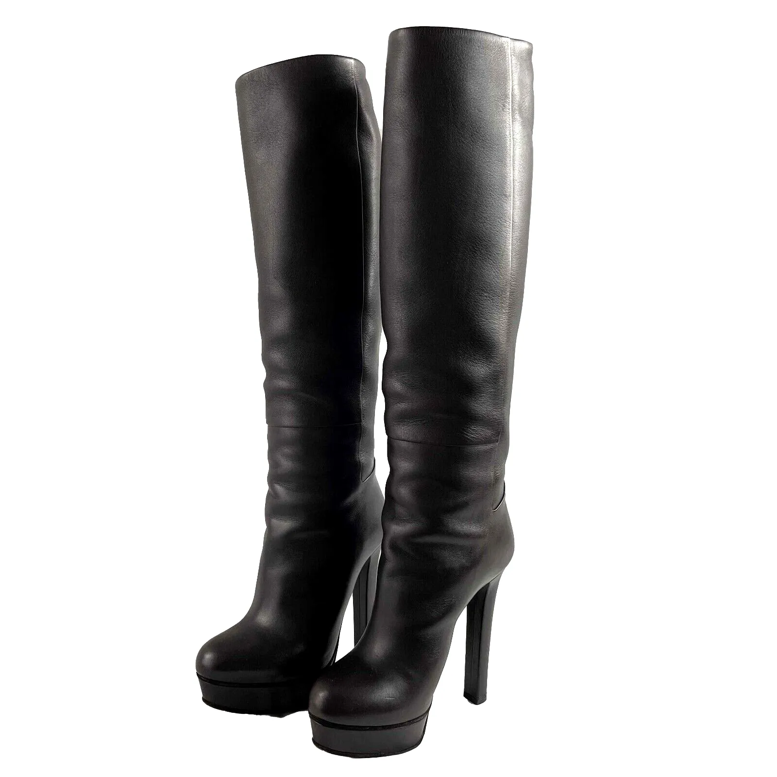 Gucci Leather Platform Knee High Boots IT 35.5 US 5.5 Brown